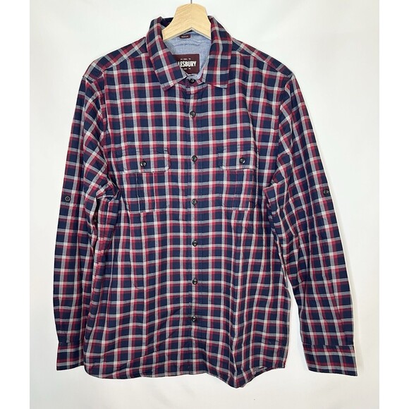 Alesbury 100% Cotton Navy Plaid Button Up‎ Shirt Regular Pockets Men's MED NWOT - Picture 1 of 10